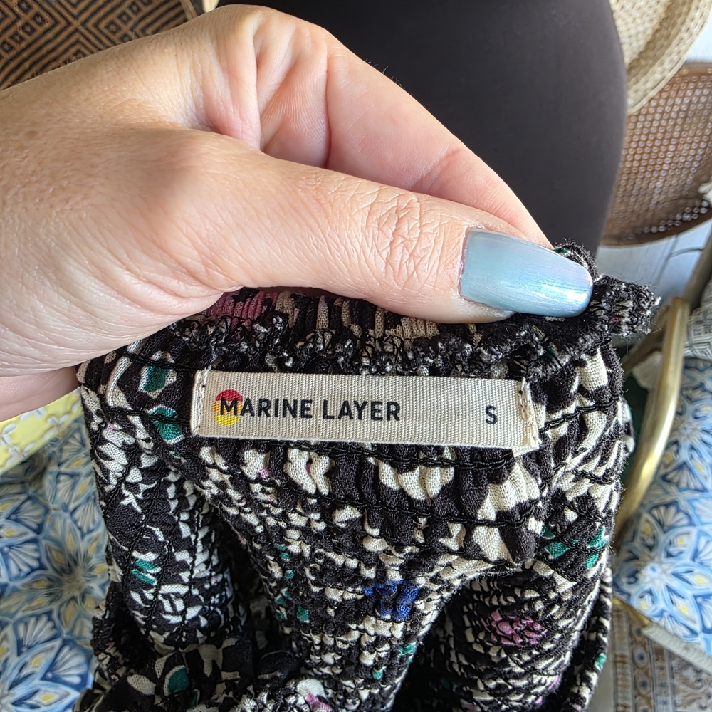 Marine Layer Small Long Dress Black and Pink Maxi Dress Floral Boho Chic - Picture 13 of 16